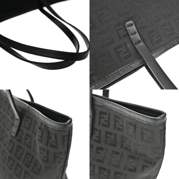FENDI Logo Zucchino Shoulder Tote Bag Canvas Leather Black SHW Italy 76YH755 - Picture 9 of 14